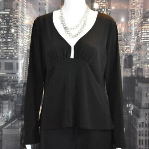 CDW Creative Design Works sz Large Black Long Sleeve Blouse with White Trim